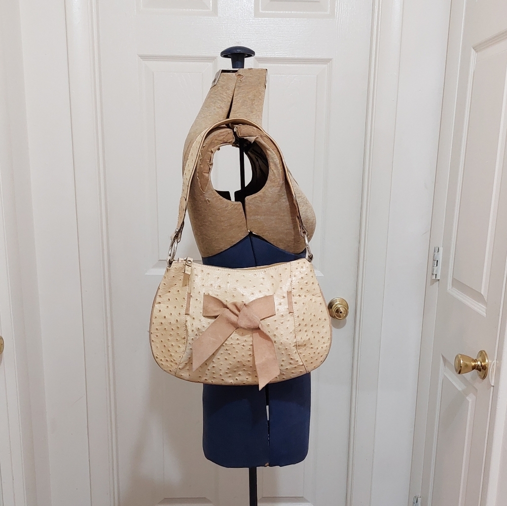 Vintage Beige Shoulder Bag with Front Bow